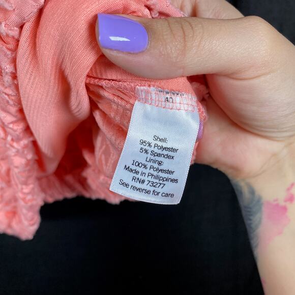 Lauren Conrad Womens Blouse Peach Coral One Shoulder Ruffle Fringe Stretch L - Picture 7 of 15